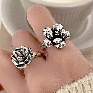 Flower Sterling Silver Vintage Two Piece Resizable Ring Set